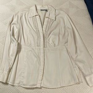 Long sleeve white button front blouse